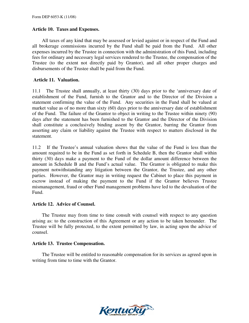 Form DEP6053-K Trust Agreement - Kentucky, Page 9