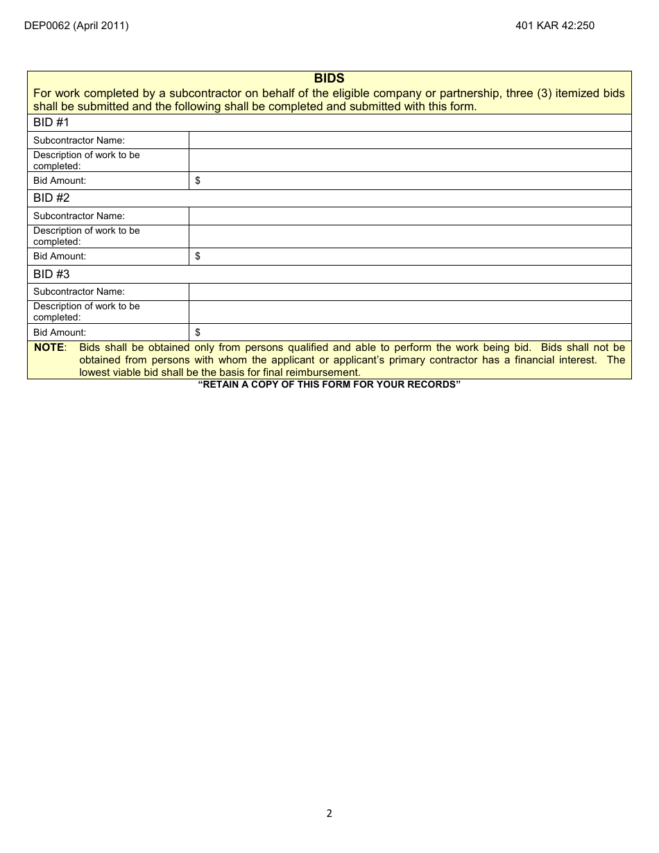 Form DEP0062 Reimbursable Amount Re-evaluation Form - Kentucky, Page 2
