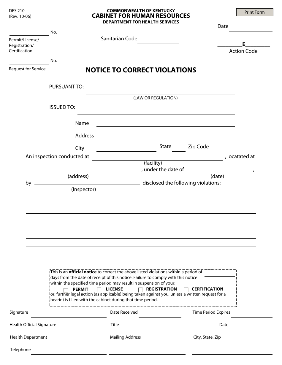Form DFS210 Download Fillable PDF Or Fill Online Notice To Correct 