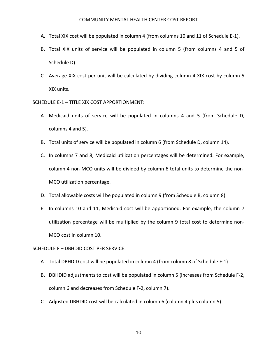 Instructions for Community Mental Health Center Cost Report - Kentucky, Page 10
