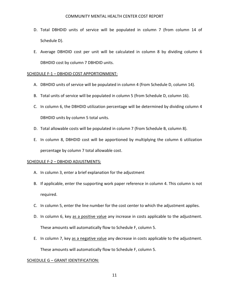 Instructions for Community Mental Health Center Cost Report - Kentucky, Page 11