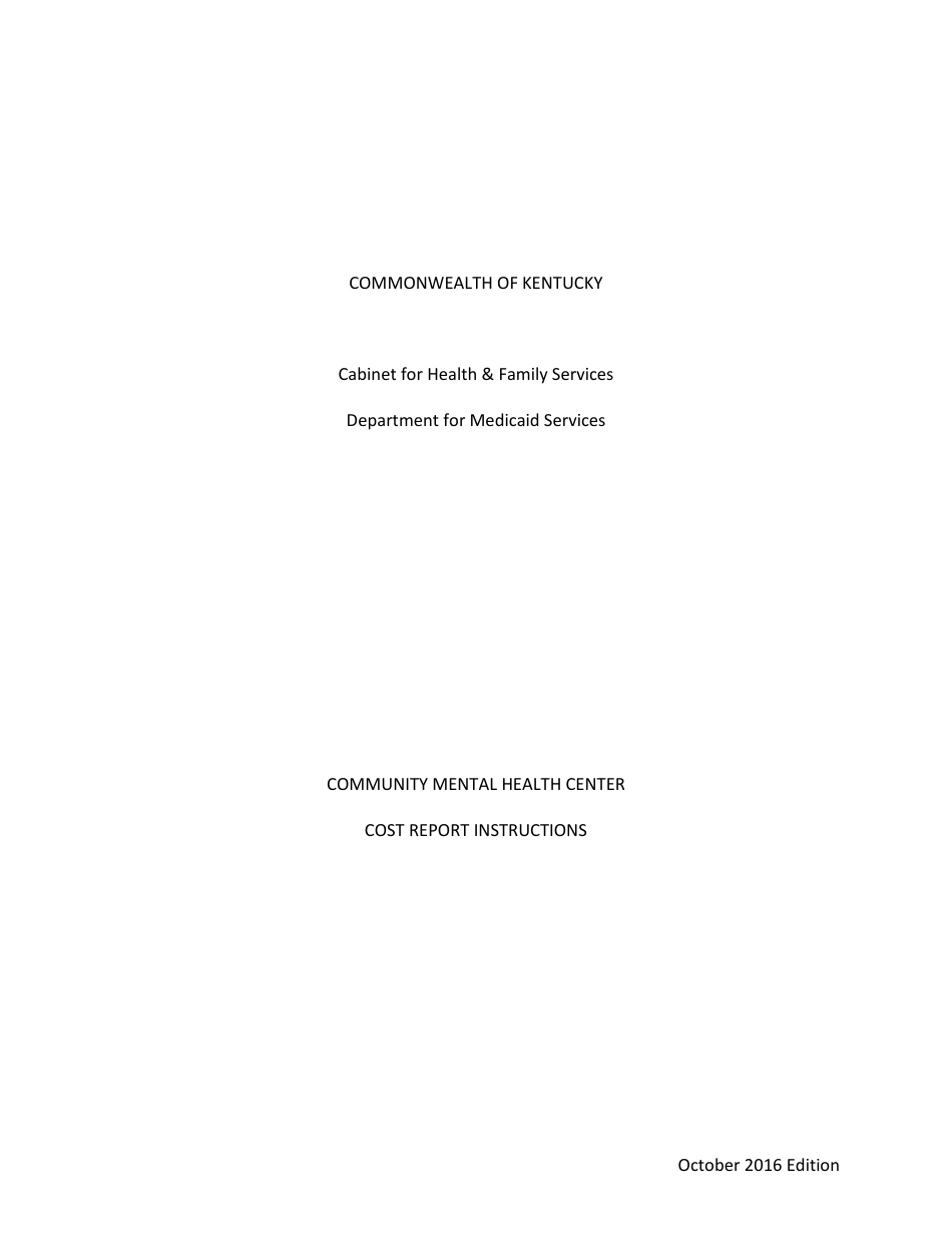 Instructions for Community Mental Health Center Cost Report - Kentucky, Page 1