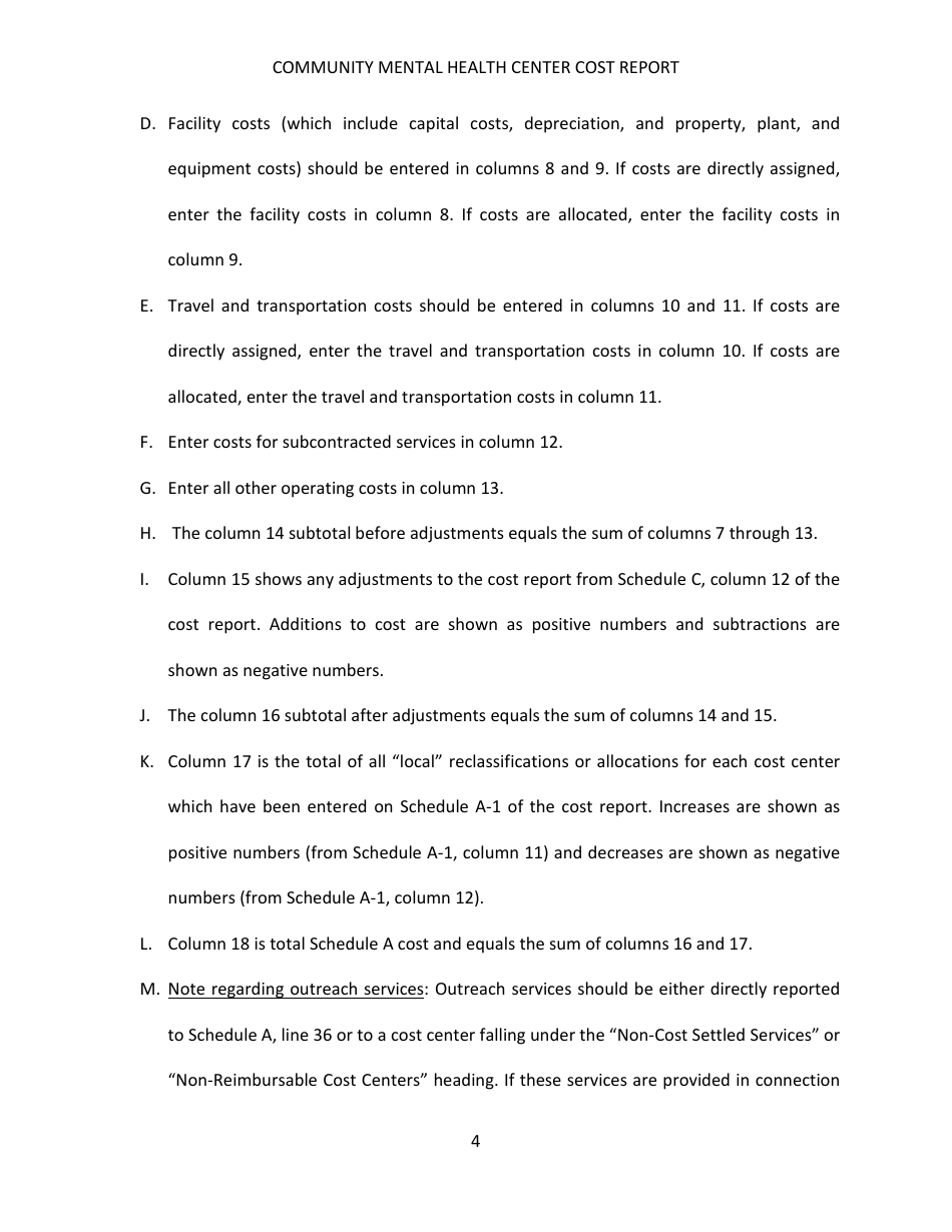Instructions for Community Mental Health Center Cost Report - Kentucky, Page 4