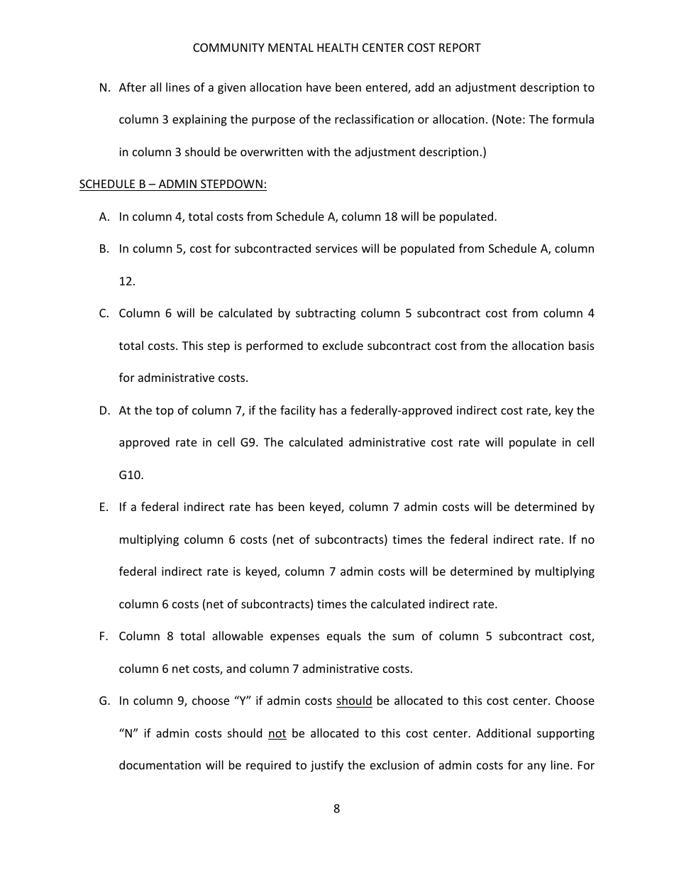 Instructions for Community Mental Health Center Cost Report - Kentucky, Page 8