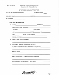 Form MAP-005 Epsdt Dental Evaluation Form - Kentucky