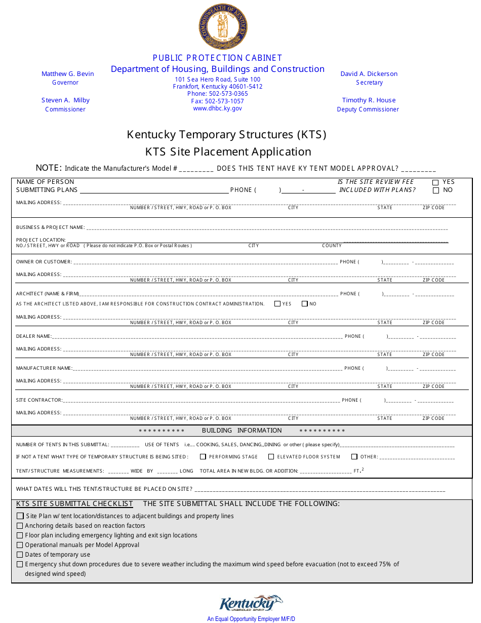 Kts Site Placement Application - Kentucky, Page 1