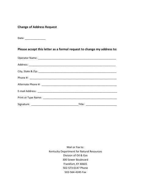 Change of Address Request Form - Kentucky Download Pdf
