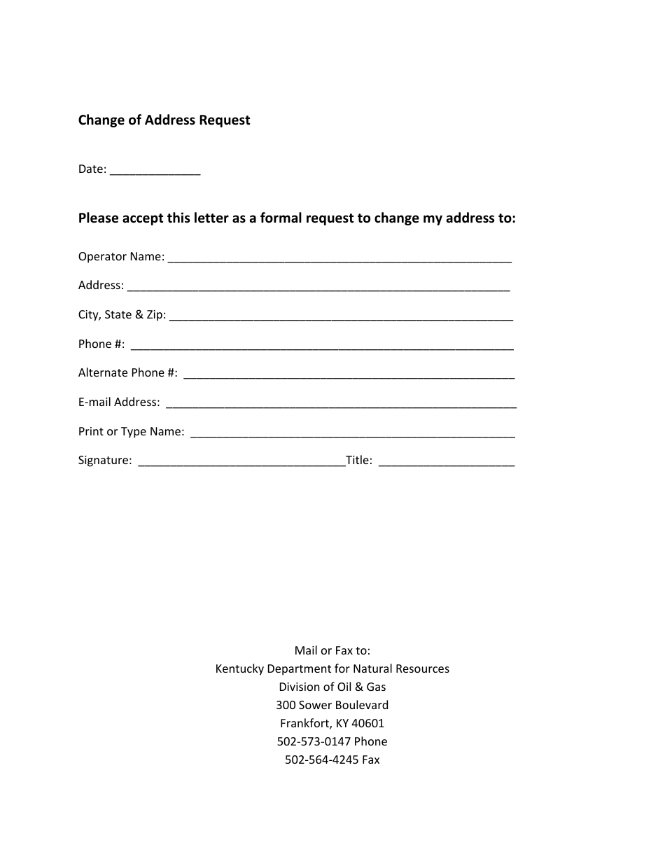 Change of Address Request Form - Kentucky, Page 1