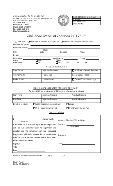 Form ED-22  Printable Pdf
