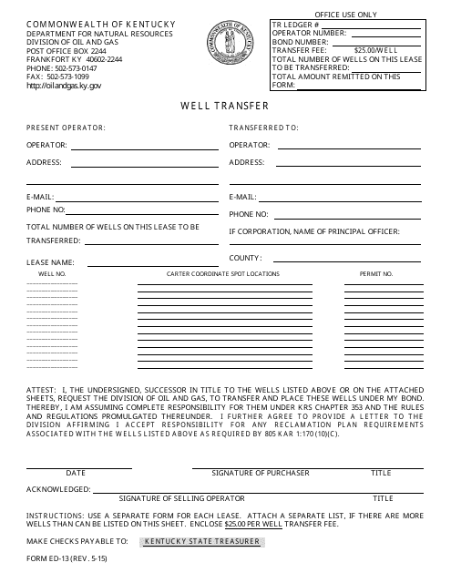 Form ED-13 Well Transfer - Kentucky