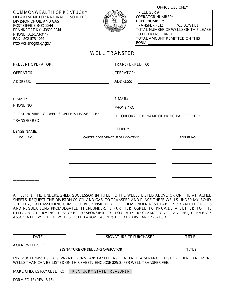 Form ED-13 Well Transfer - Kentucky, Page 1