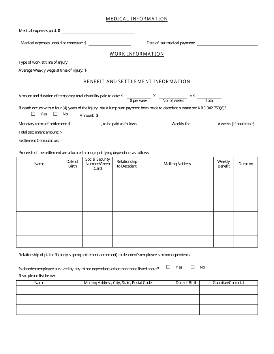 Form 110-F Agreement as to Compensation and Order Approving Settlement - Fatality - Kentucky, Page 2
