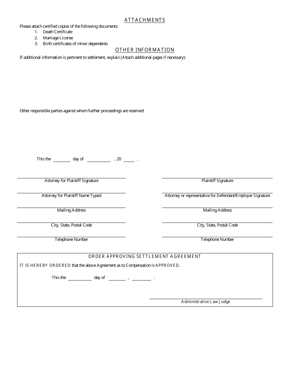 Form 110-F Agreement as to Compensation and Order Approving Settlement - Fatality - Kentucky, Page 3