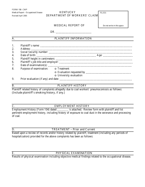 Form 108-CWP Medical Report - Kentucky