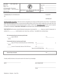 Document preview: Form AOC-426 Notice of Jail Credit and Release (Nonpayment) - Kentucky