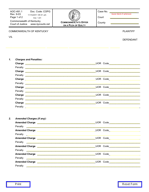 Form AOC-491.1  Printable Pdf