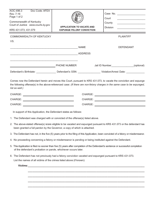 Form AOC-496.3  Printable Pdf