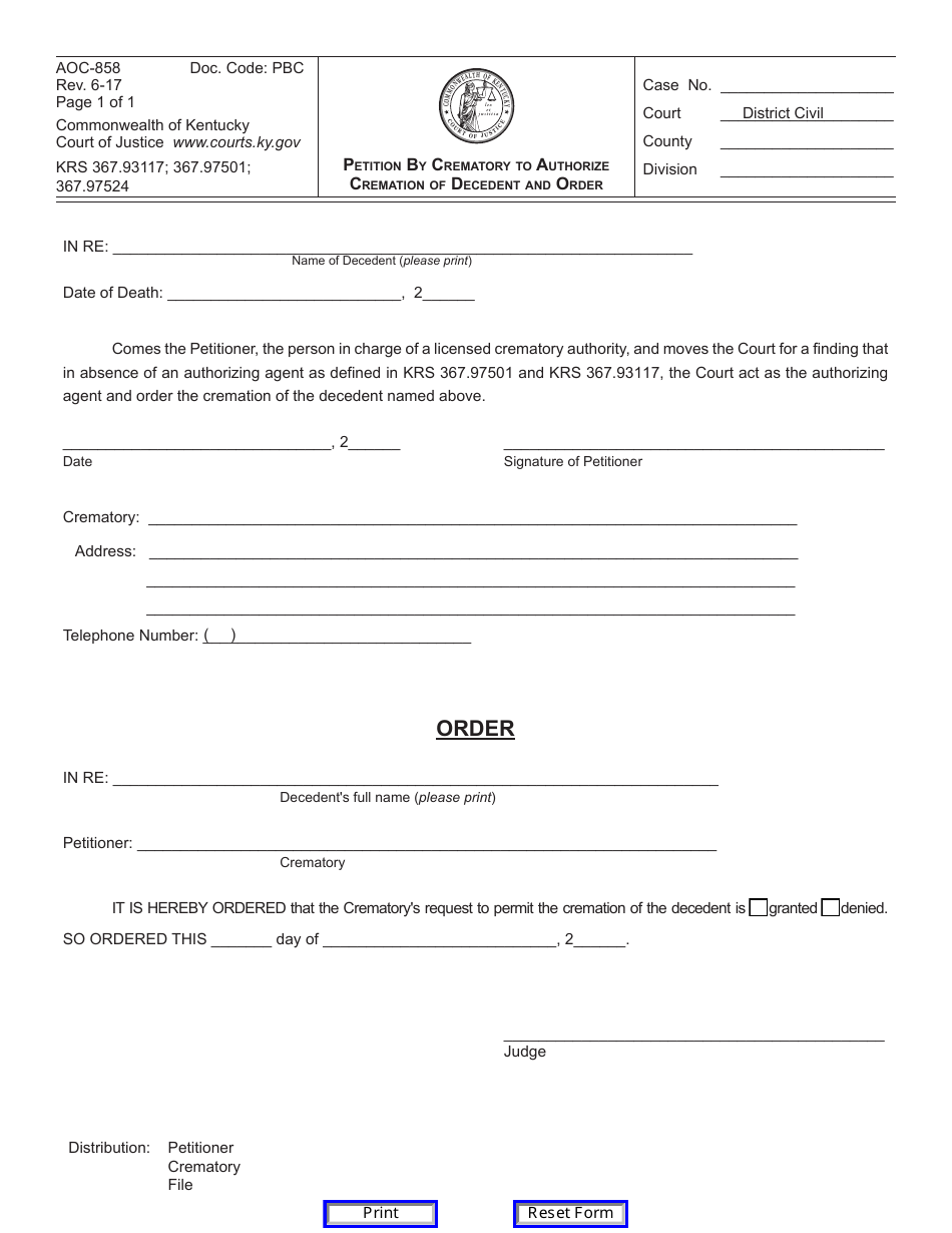 Form AOC-858 - Fill Out, Sign Online and Download Fillable PDF ...