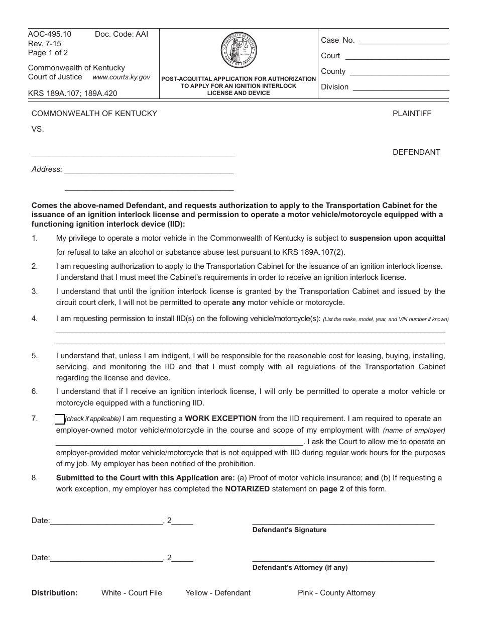 Form AOC495.10 Fill Out, Sign Online and Download Fillable PDF