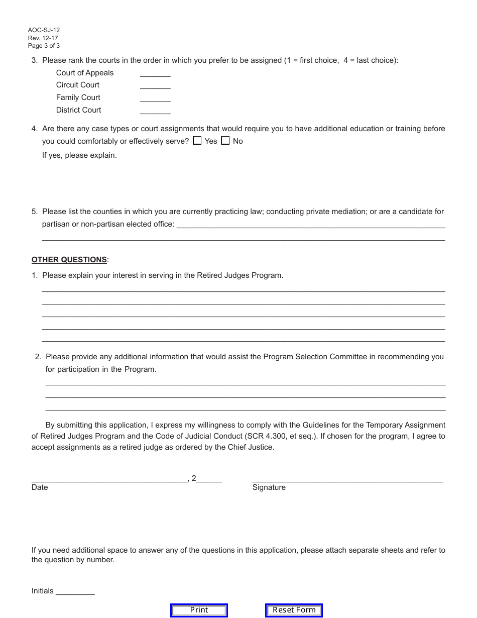 Form AOC-SJ-12 Application for the Retired Judges Program - Kentucky, Page 3