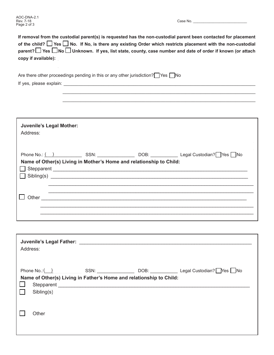 Form AOC-DNA-2.1 - Fill Out, Sign Online and Download Fillable PDF ...