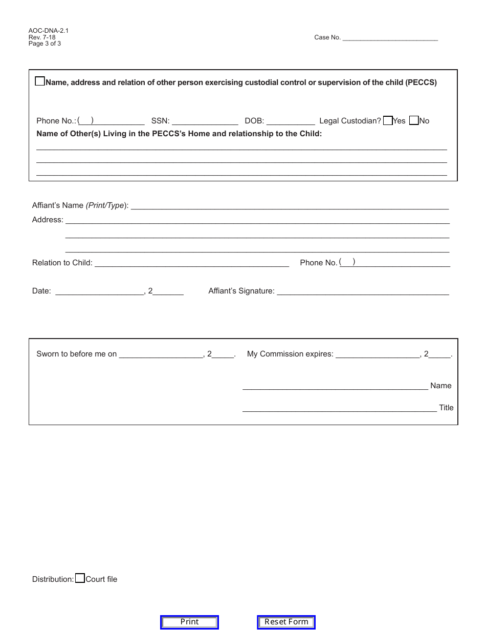 Form AOC-DNA-2.1 - Fill Out, Sign Online and Download Fillable PDF ...