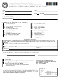 Document preview: Form AES-07-80 Application for Reciprocal Pesticide Applicators License - Louisiana