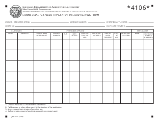 Form AES-41-06 &quot;Commercial Pesticide Applicator Record Keeping Form&quot; - Louisiana