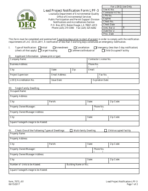 Form LPF-3 (7073) Lead Project Notification Form - Louisiana