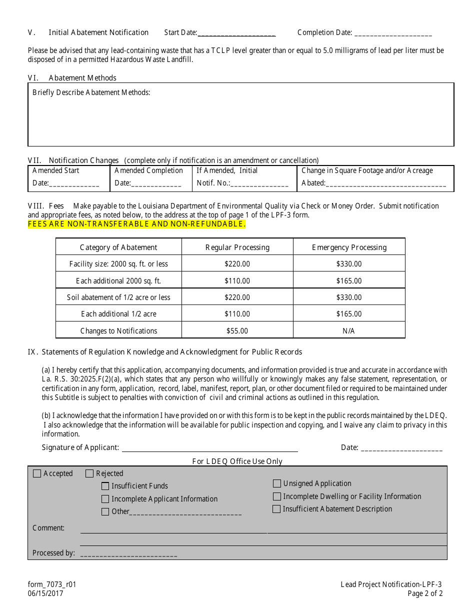 Form LPF-3 (7073) Lead Project Notification Form - Louisiana, Page 2