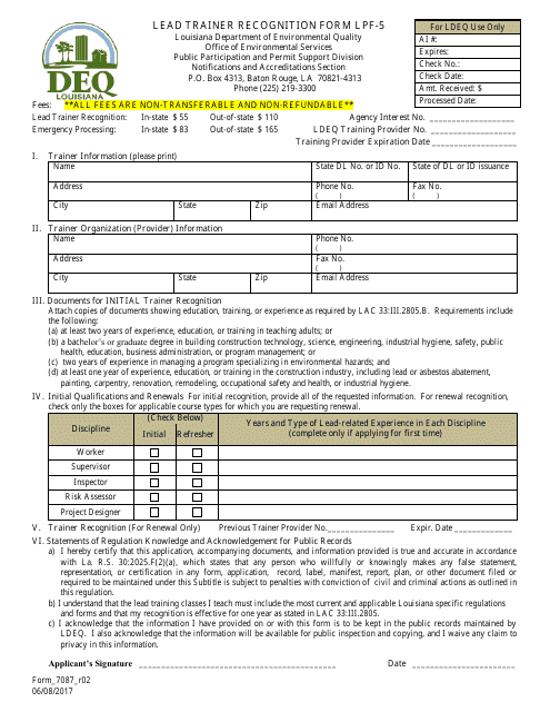 Form 7087_R02 Lead Trainer Recognition Form Form Lpf-5 - Louisiana