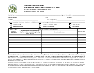 Document preview: Monthly Visual Inspection for Double-Walled Tanks - Tank Interstitial Monitoring - Louisiana
