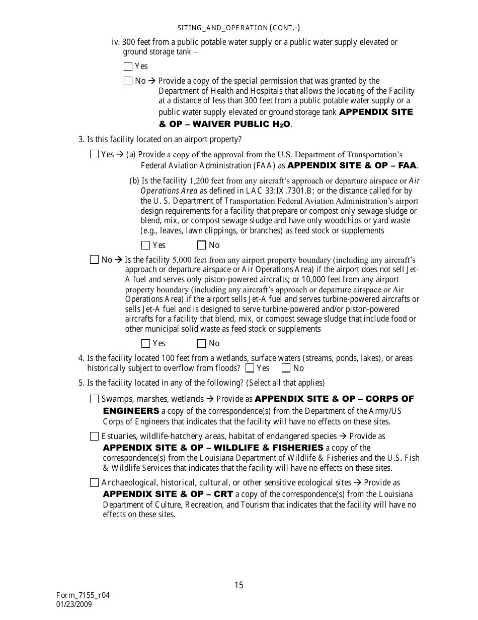 Form 7155 Permit Application for the Use or Disposal of Sewage Sludge (Biosolids) in Louisiana - Louisiana, Page 16