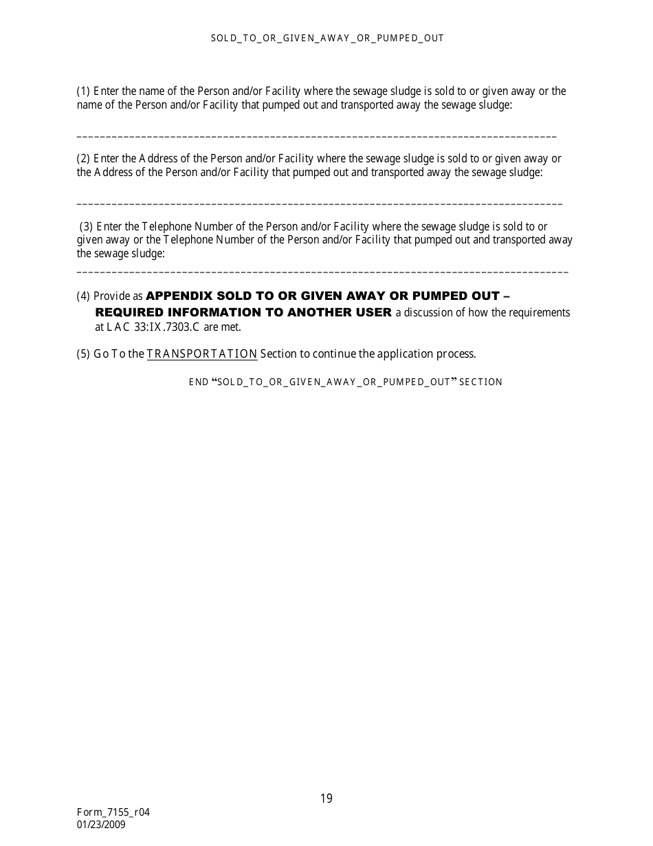Form 7155 Permit Application for the Use or Disposal of Sewage Sludge (Biosolids) in Louisiana - Louisiana, Page 20