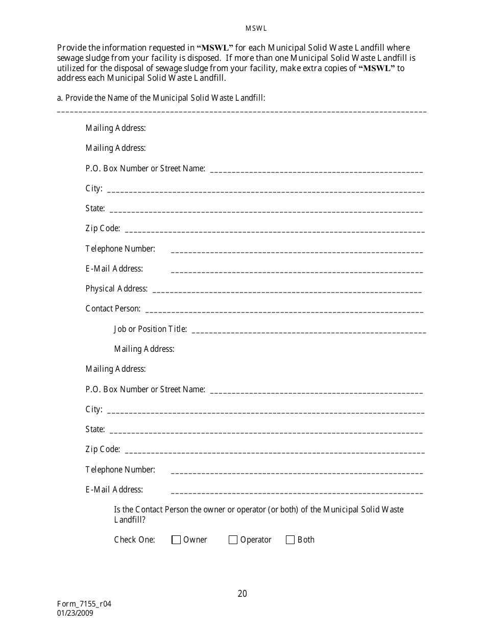 Form 7155 Permit Application for the Use or Disposal of Sewage Sludge (Biosolids) in Louisiana - Louisiana, Page 21