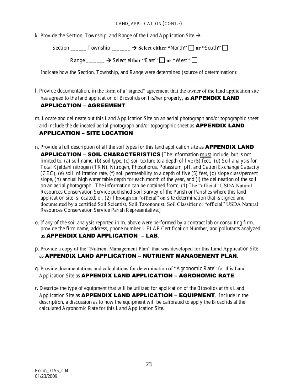 Form 7155 Permit Application for the Use or Disposal of Sewage Sludge (Biosolids) in Louisiana - Louisiana, Page 24