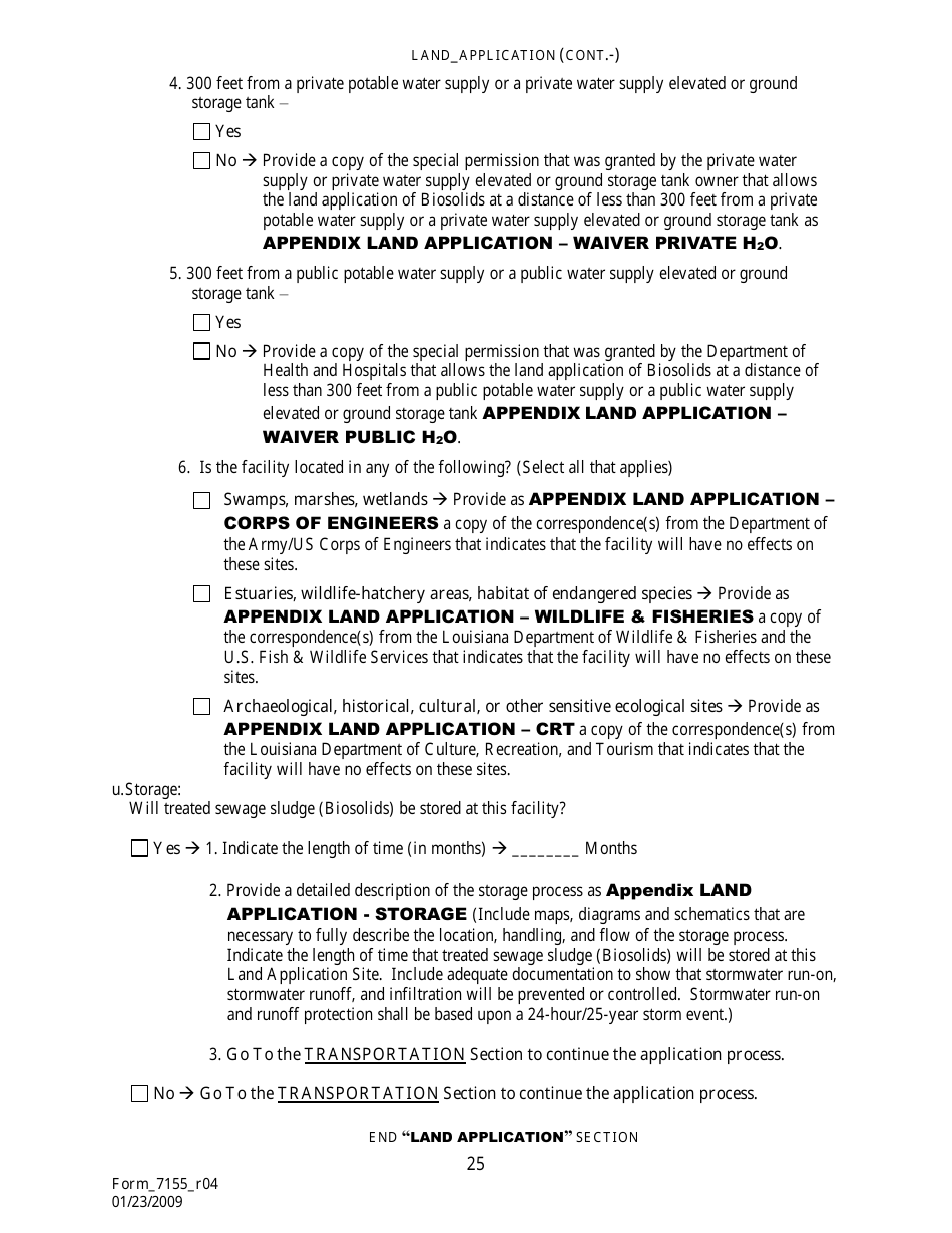Form 7155 Permit Application for the Use or Disposal of Sewage Sludge (Biosolids) in Louisiana - Louisiana, Page 26