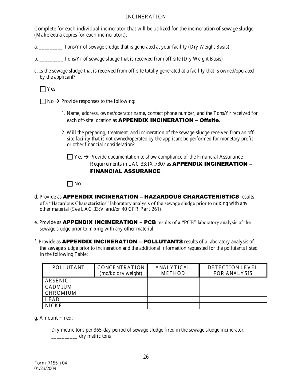 Form 7155 Permit Application for the Use or Disposal of Sewage Sludge (Biosolids) in Louisiana - Louisiana, Page 27