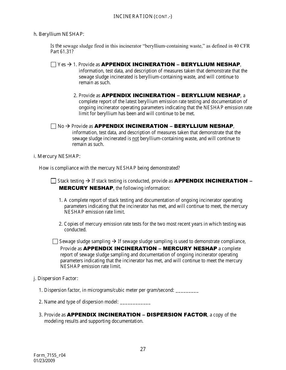 Form 7155 Permit Application for the Use or Disposal of Sewage Sludge (Biosolids) in Louisiana - Louisiana, Page 28