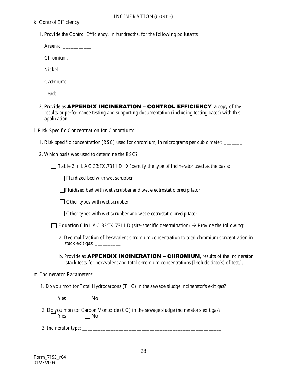 Form 7155 Permit Application for the Use or Disposal of Sewage Sludge (Biosolids) in Louisiana - Louisiana, Page 29