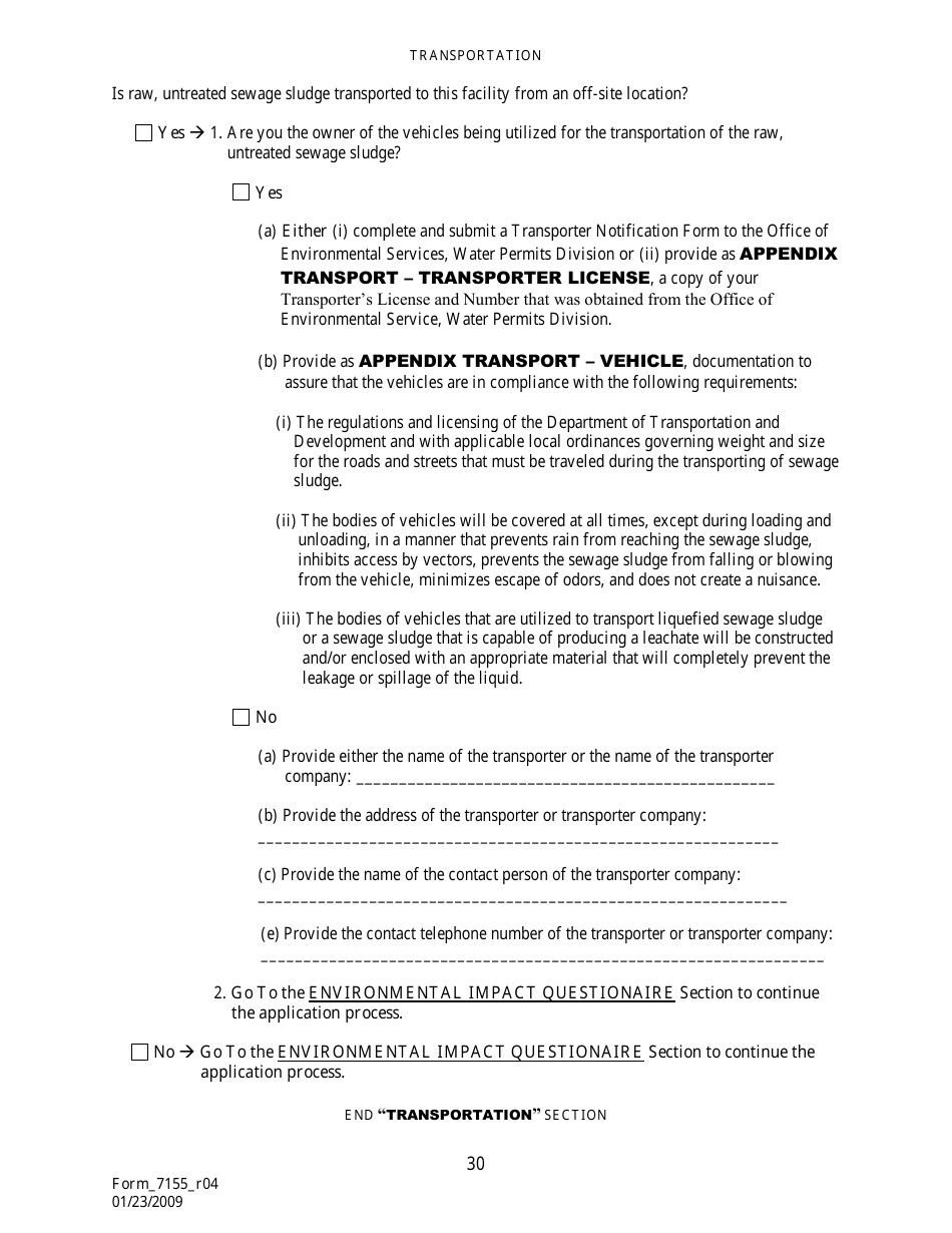 Form 7155 Permit Application for the Use or Disposal of Sewage Sludge (Biosolids) in Louisiana - Louisiana, Page 31