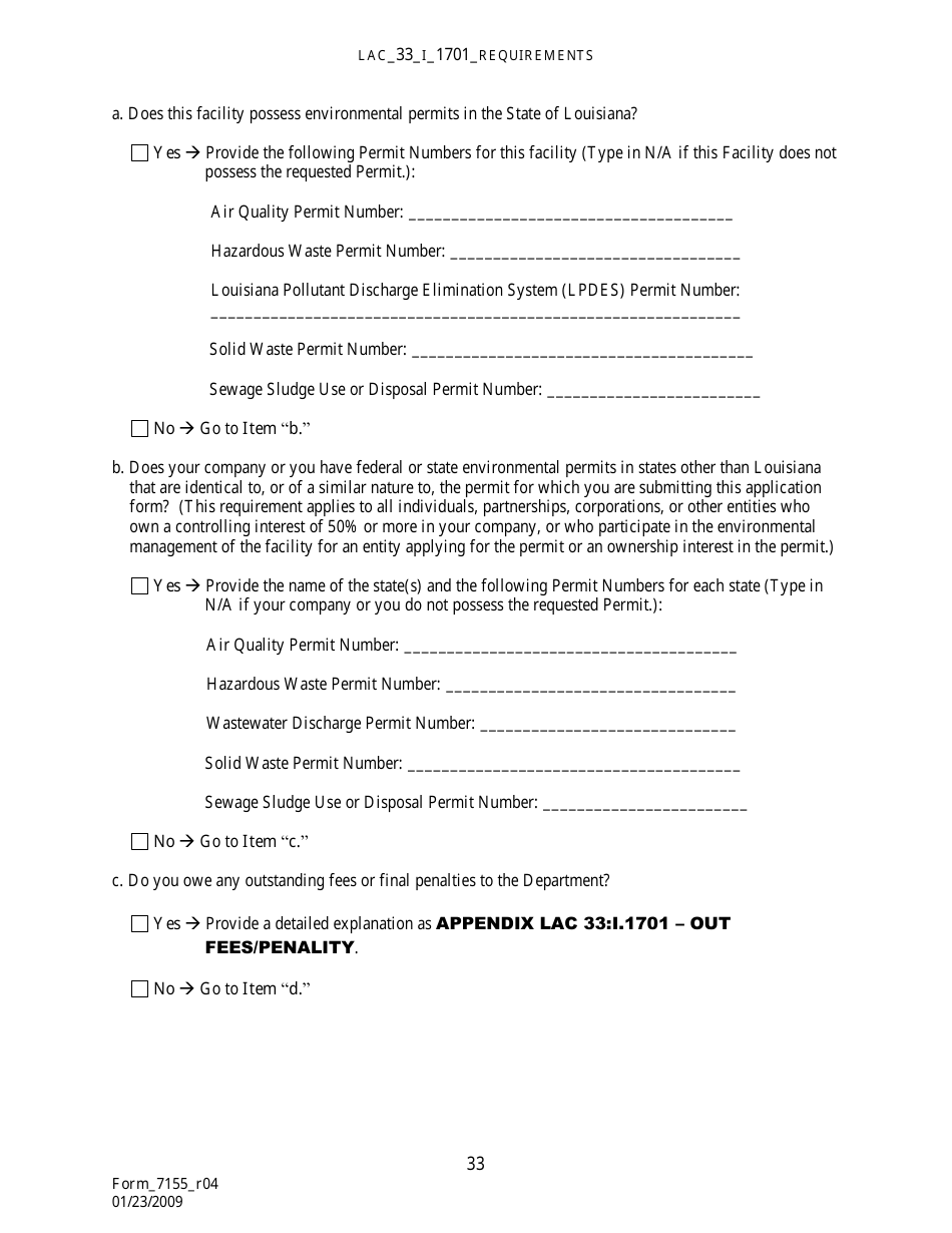 Form 7155 Permit Application for the Use or Disposal of Sewage Sludge (Biosolids) in Louisiana - Louisiana, Page 34