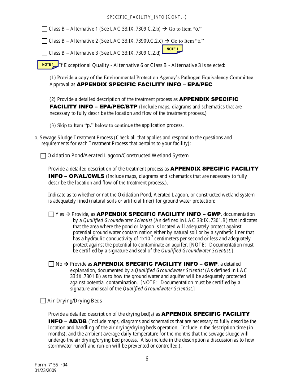 Form 7155 Permit Application for the Use or Disposal of Sewage Sludge (Biosolids) in Louisiana - Louisiana, Page 7