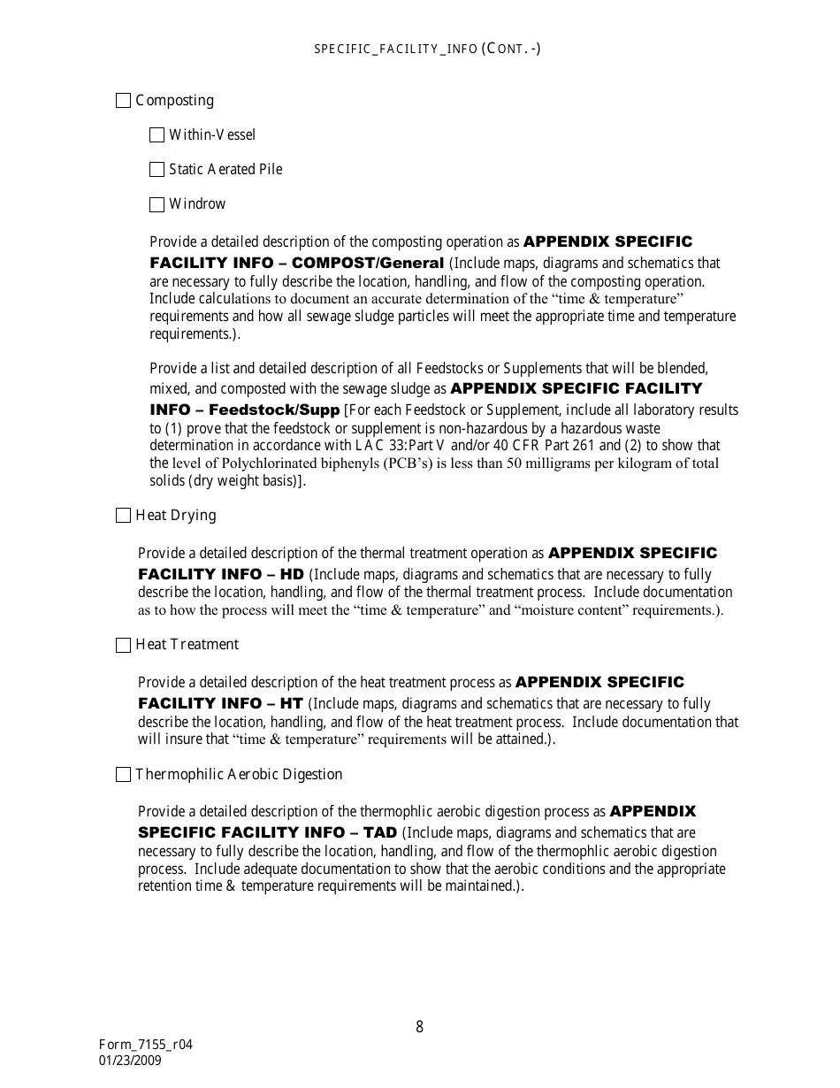 Form 7155 Permit Application for the Use or Disposal of Sewage Sludge (Biosolids) in Louisiana - Louisiana, Page 9