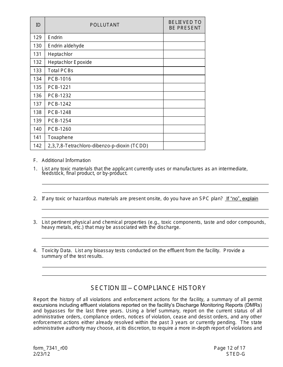 Form 7341 (STED-G) Lpdes Notice of Intent to Discharge Wastewater From Short-Term and Emergency Activities - Louisiana, Page 12