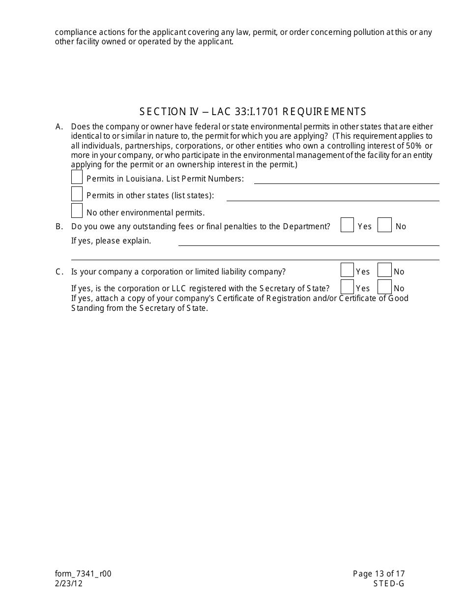 Form 7341 (STED-G) Lpdes Notice of Intent to Discharge Wastewater From Short-Term and Emergency Activities - Louisiana, Page 13