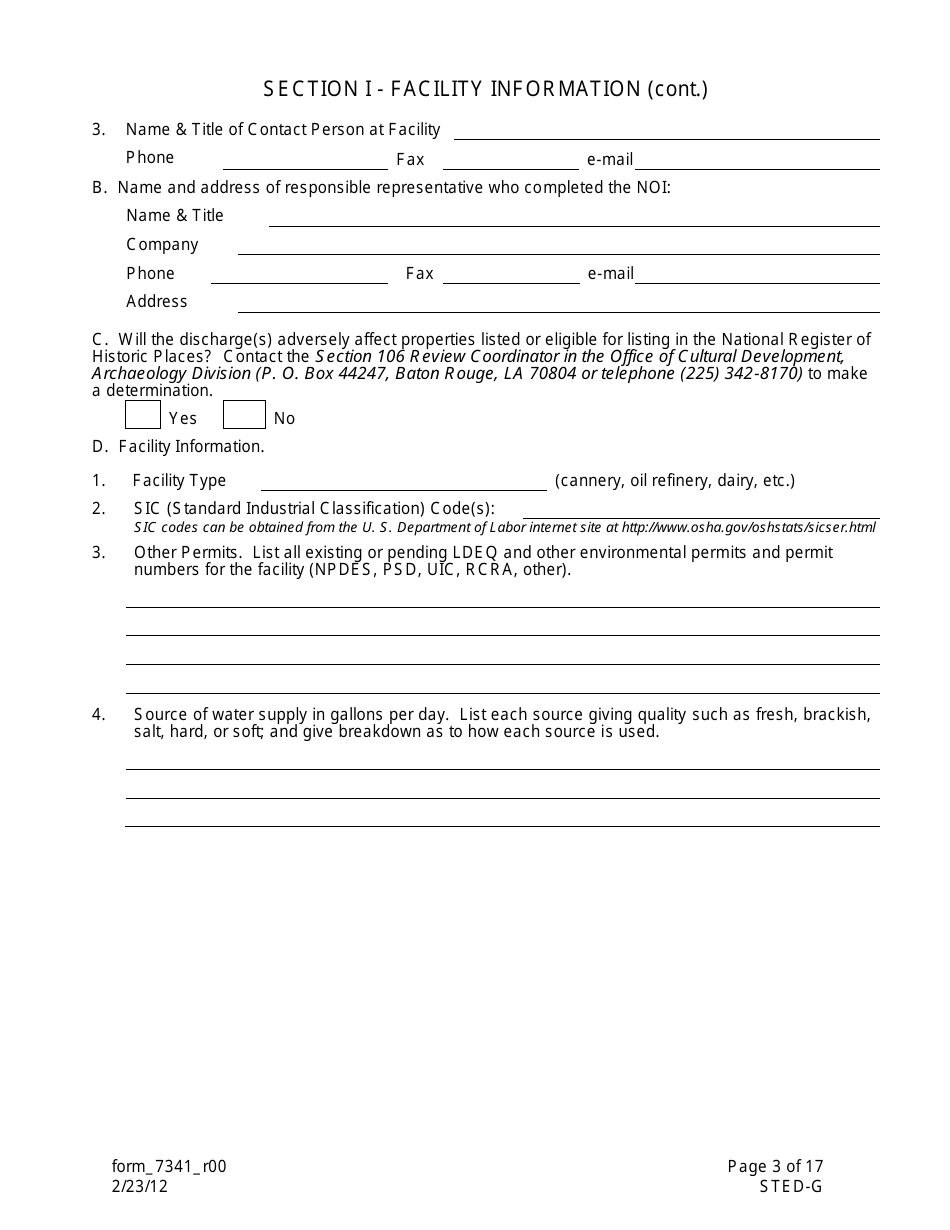 Form 7341 (STED-G) Lpdes Notice of Intent to Discharge Wastewater From Short-Term and Emergency Activities - Louisiana, Page 3