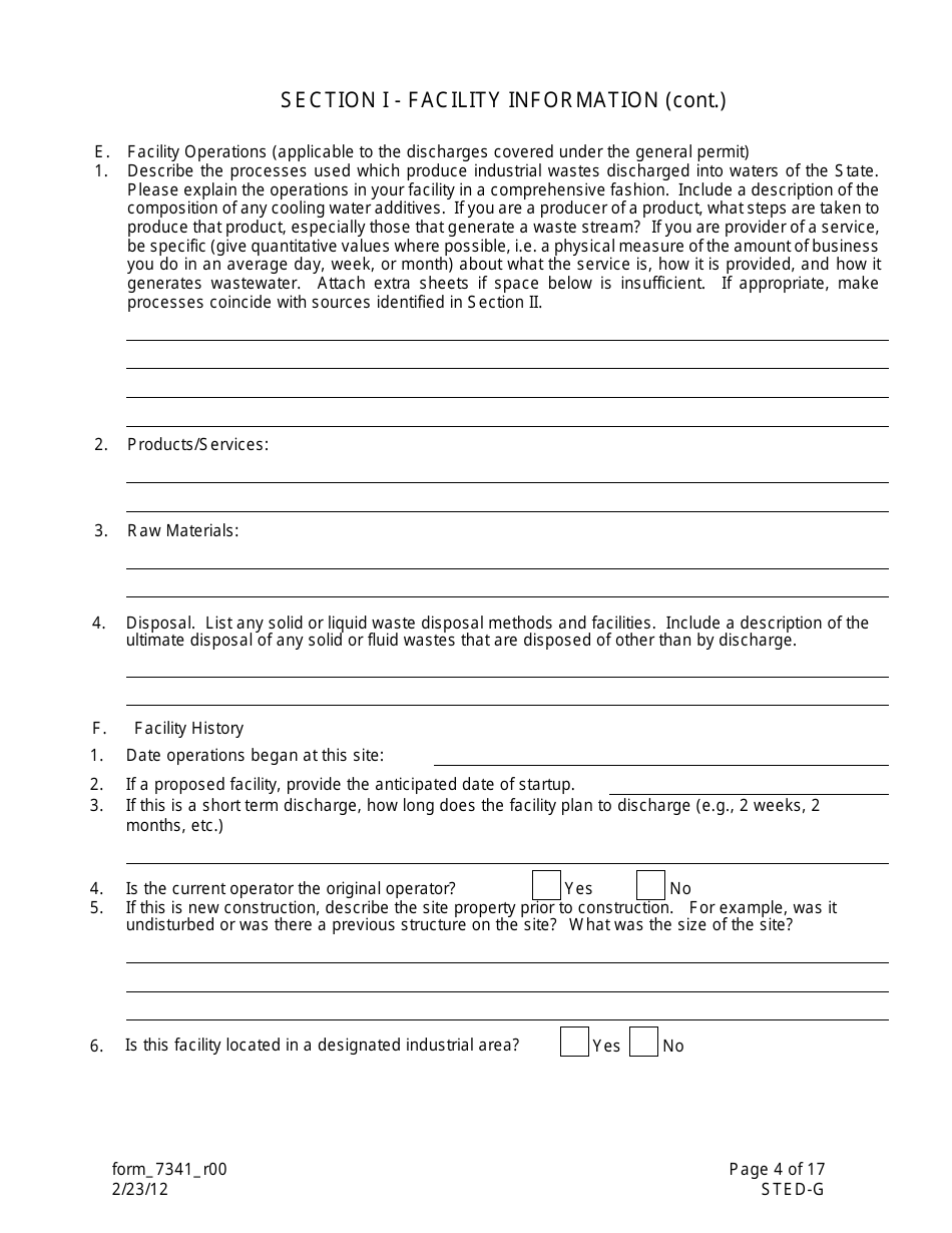 Form 7341 (STED-G) Lpdes Notice of Intent to Discharge Wastewater From Short-Term and Emergency Activities - Louisiana, Page 4