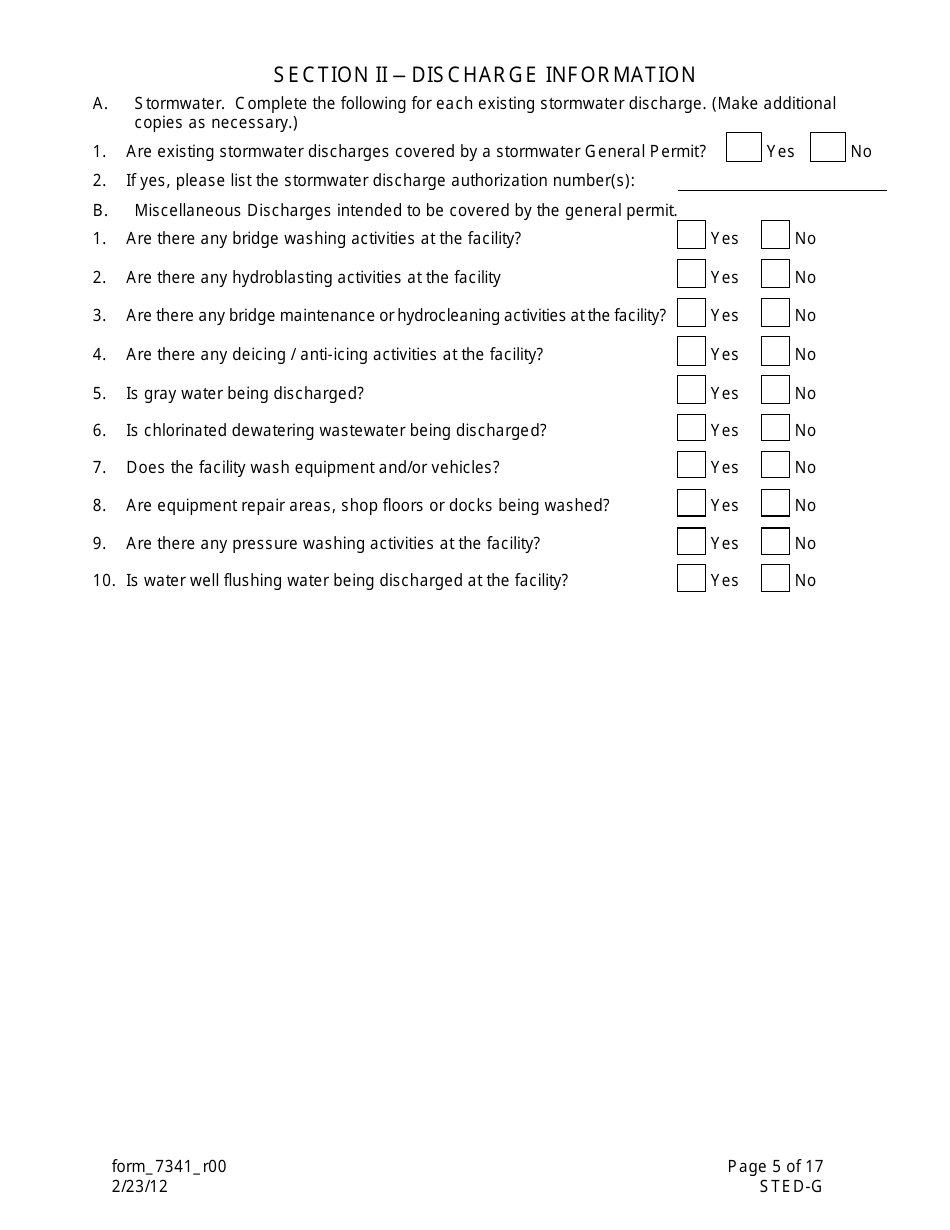 Form 7341 (STED-G) Lpdes Notice of Intent to Discharge Wastewater From Short-Term and Emergency Activities - Louisiana, Page 5