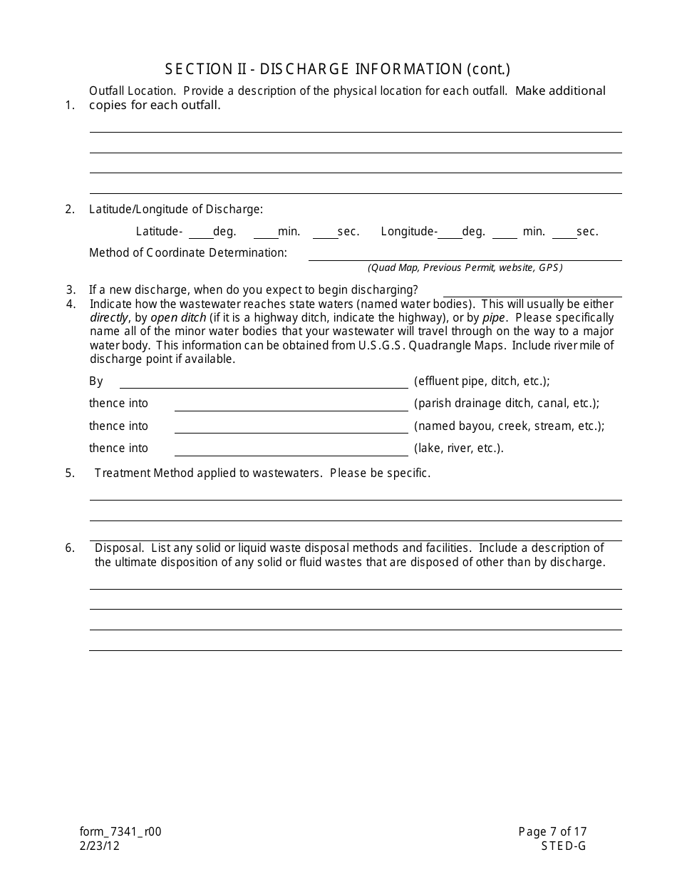 Form 7341 (STED-G) Lpdes Notice of Intent to Discharge Wastewater From Short-Term and Emergency Activities - Louisiana, Page 7